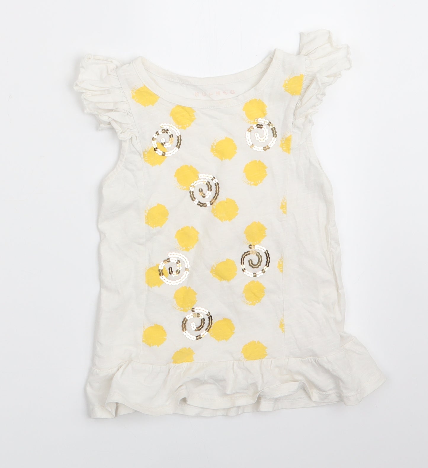 Nutmeg Girls White Polka Dot  T-Shirt Dress  Size 3-4 Years  - Sequinns Gold