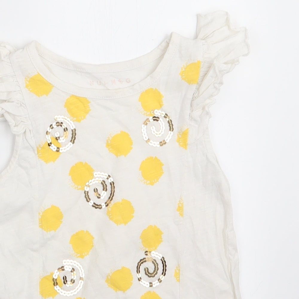 Nutmeg Girls White Polka Dot  T-Shirt Dress  Size 3-4 Years  - Sequinns Gold
