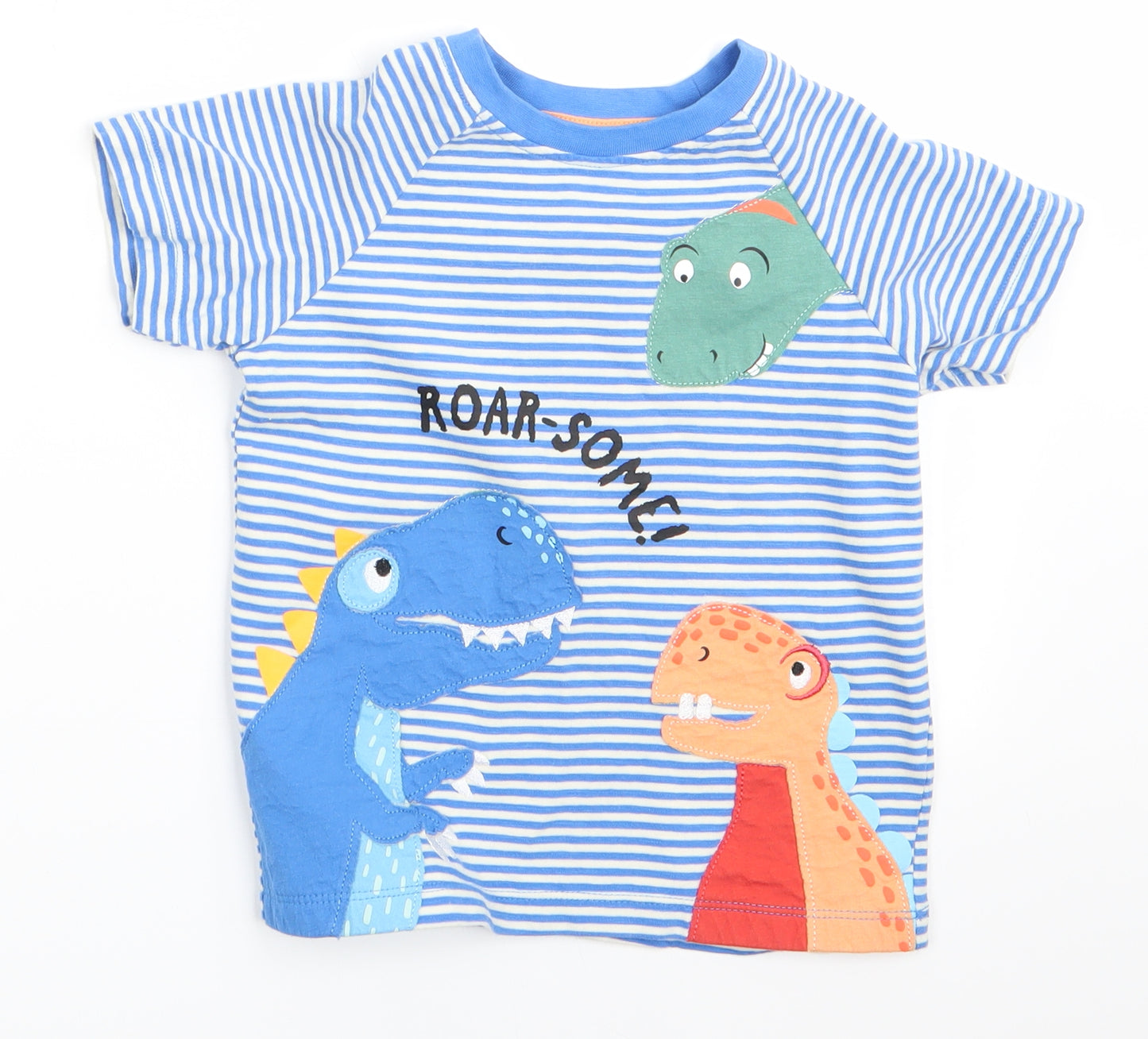 Nutmeg Boys Blue Striped  Basic T-Shirt Size 2-3 Years  - Dinasour Motifs