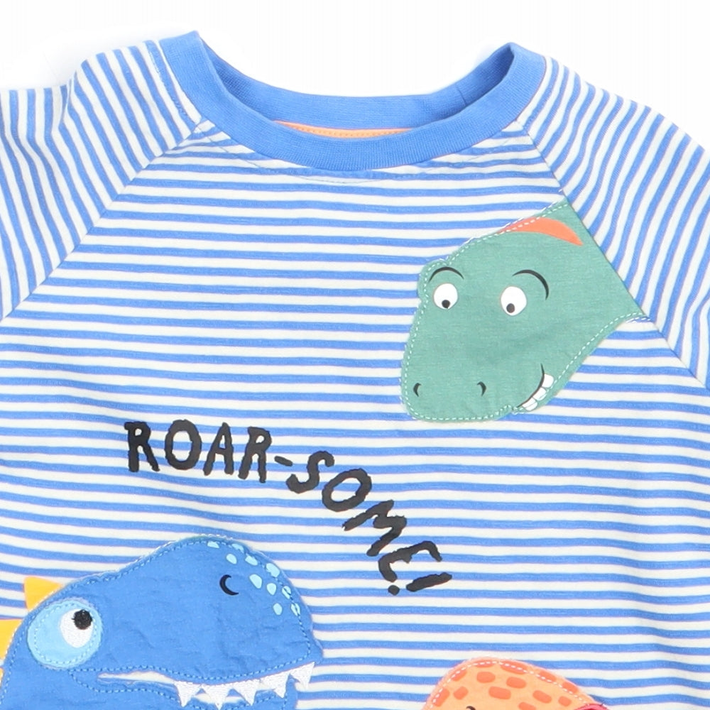Nutmeg Boys Blue Striped  Basic T-Shirt Size 2-3 Years  - Dinasour Motifs