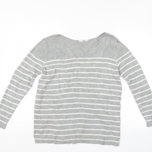 Preworn Womens Grey Striped  Pullover Jumper Size L