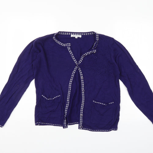 Annabelle Womens Blue Floral  Cardigan Jumper Size M