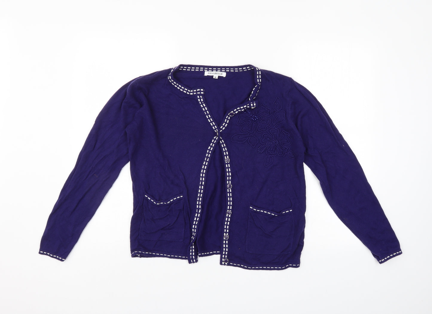 Annabelle Womens Blue Floral  Cardigan Jumper Size M