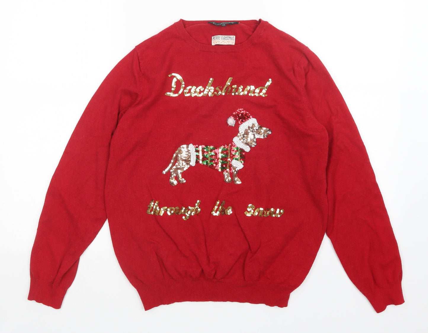 F&F Womens Red   Pullover Jumper Size 14  - Christmas