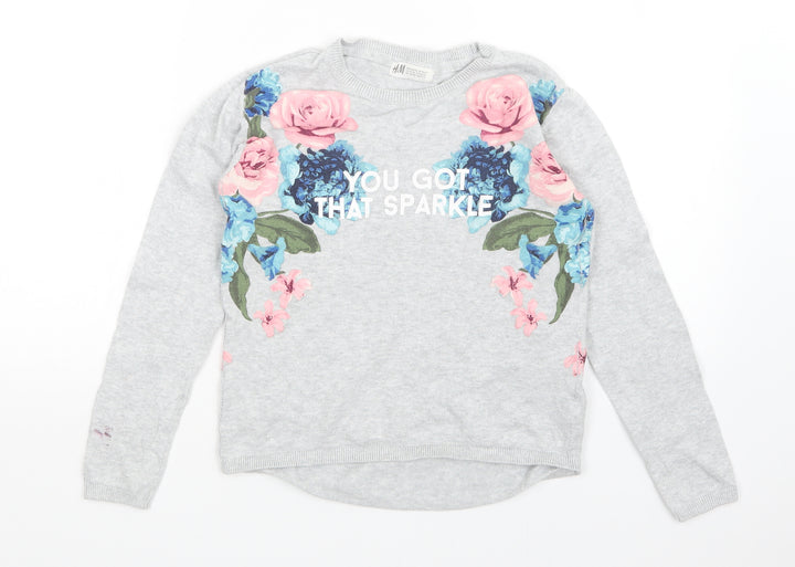H&M Girls Grey Floral Pullover Sweatshirt Size 11-12 Years