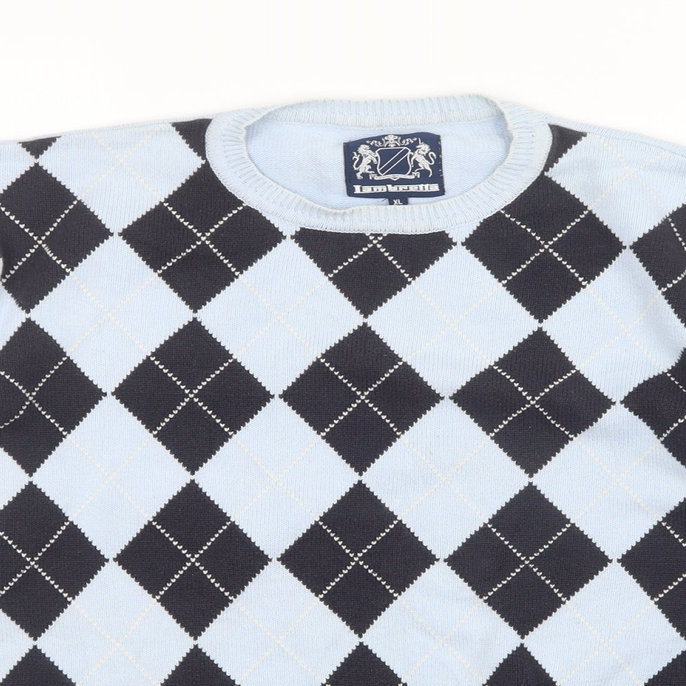 Lambretta Mens Blue Argyle/Diamond  Pullover Jumper Size XL