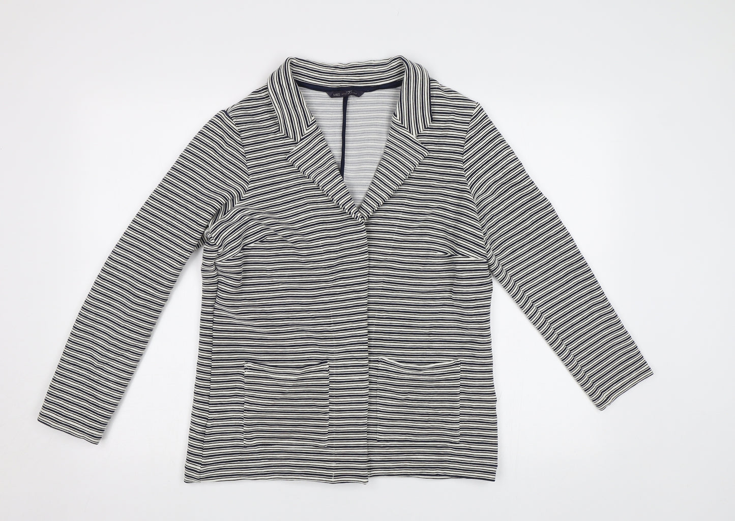 M&S Womens White Striped  Jacket Blazer Size 14