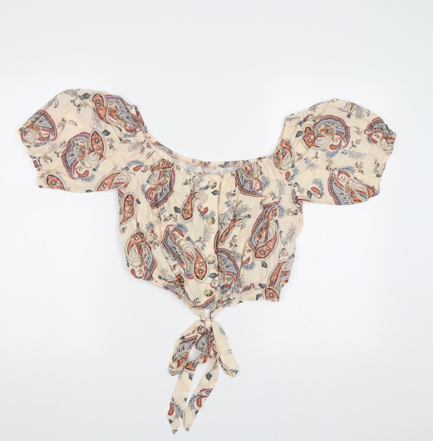 Primark Womens Beige Paisley  Cropped Blouse Size 8