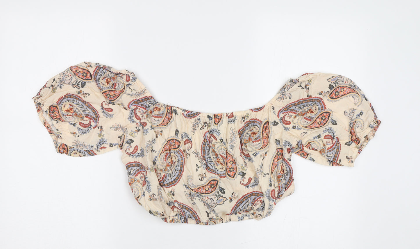 Primark Womens Beige Paisley  Cropped Blouse Size 8