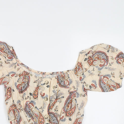 Primark Womens Beige Paisley  Cropped Blouse Size 8