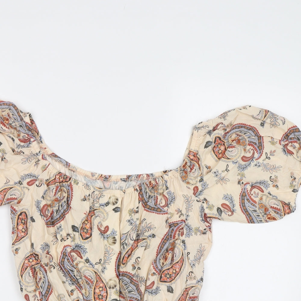 Primark Womens Beige Paisley  Cropped Blouse Size 8