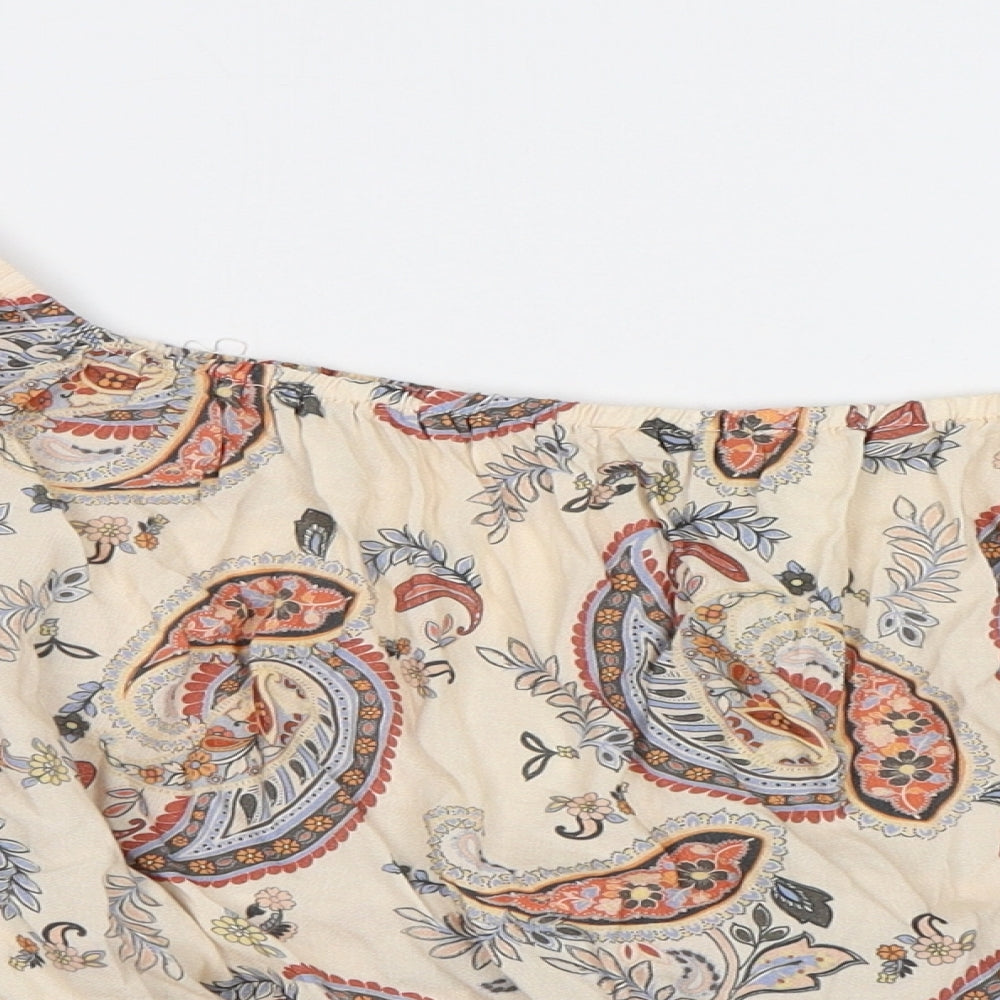 Primark Womens Beige Paisley  Cropped Blouse Size 8