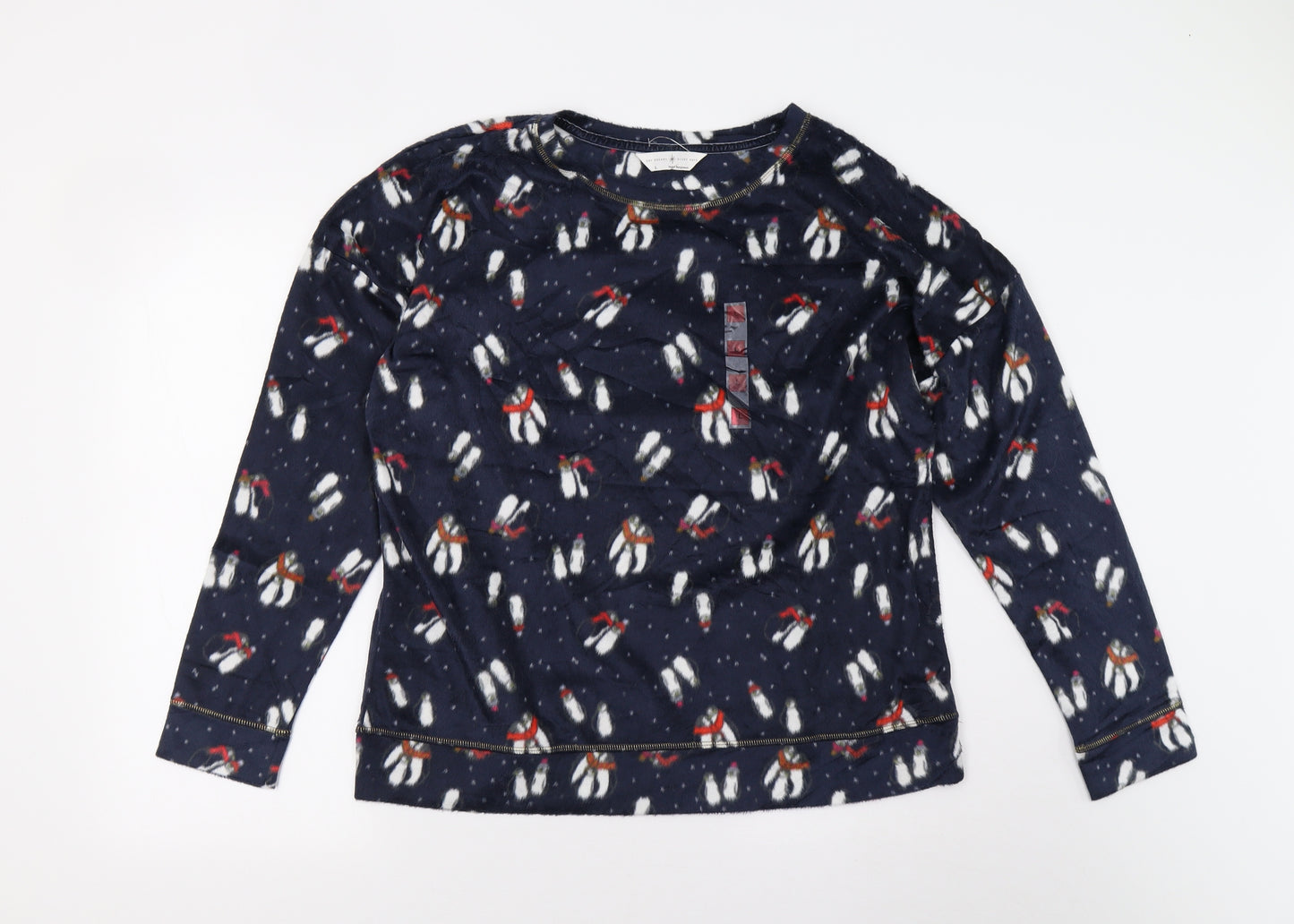 M&S Womens Blue Solid Fleece Top Pyjama Top Size L