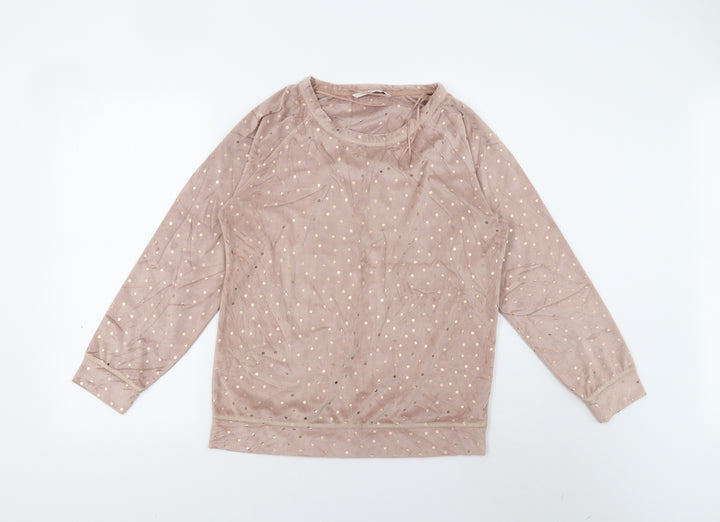 TU Womens Brown Polka Dot Fleece Top Pyjama Top Size 10