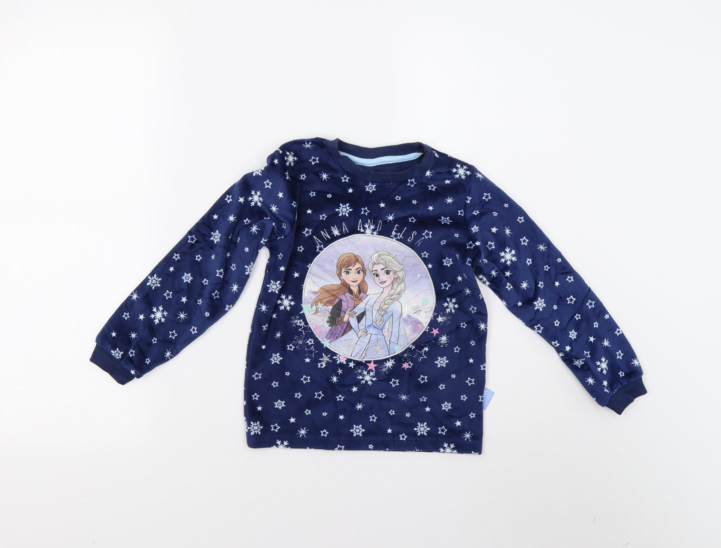 M&S Girls Blue Geometric Fleece Top Pyjama Top Size 5-6 Years  - Disney Frozen