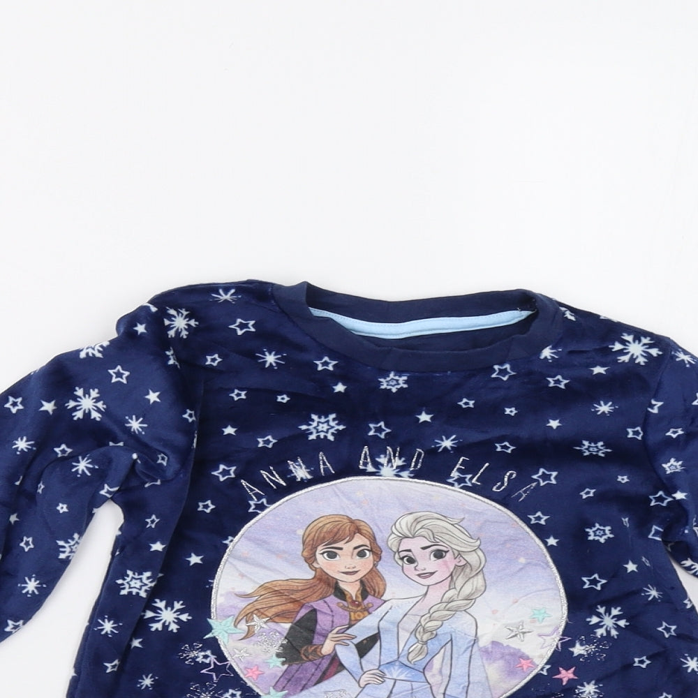 M&S Girls Blue Geometric Fleece Top Pyjama Top Size 5-6 Years  - Disney Frozen