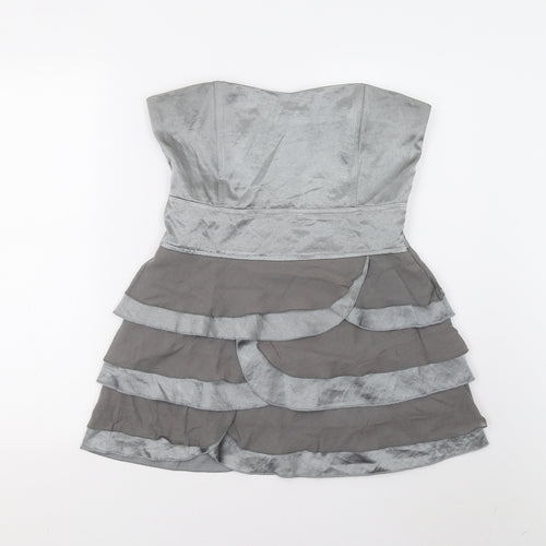Preworn Womens Grey  Satin Basic Blouse Size 12