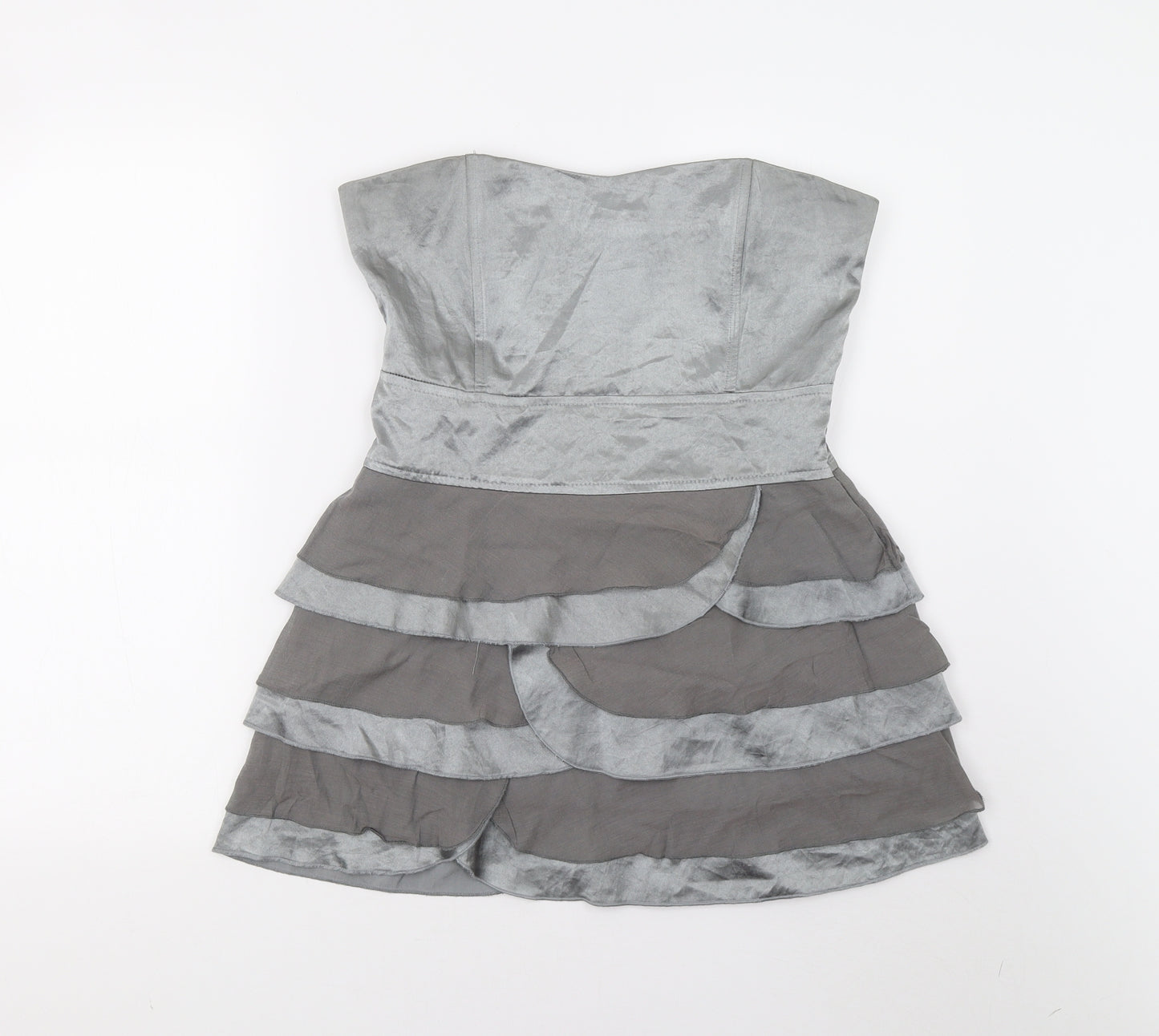 Preworn Womens Grey  Satin Basic Blouse Size 12