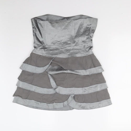 Preworn Womens Grey  Satin Basic Blouse Size 12