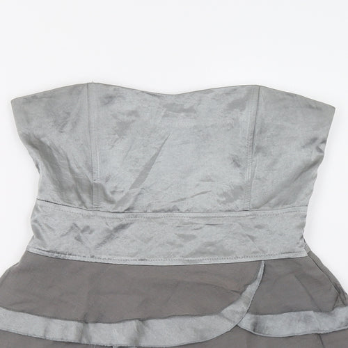 Preworn Womens Grey  Satin Basic Blouse Size 12