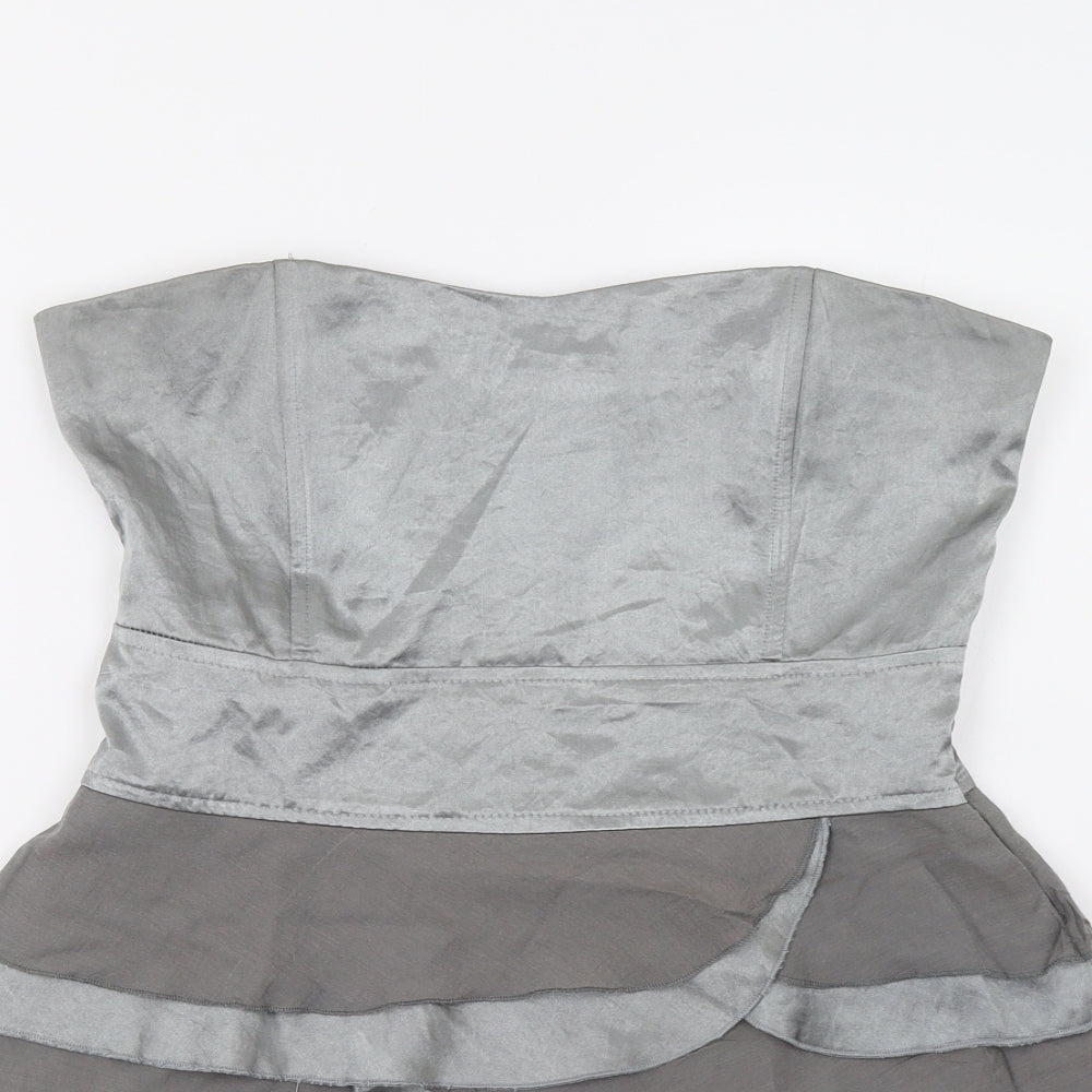 Preworn Womens Grey  Satin Basic Blouse Size 12