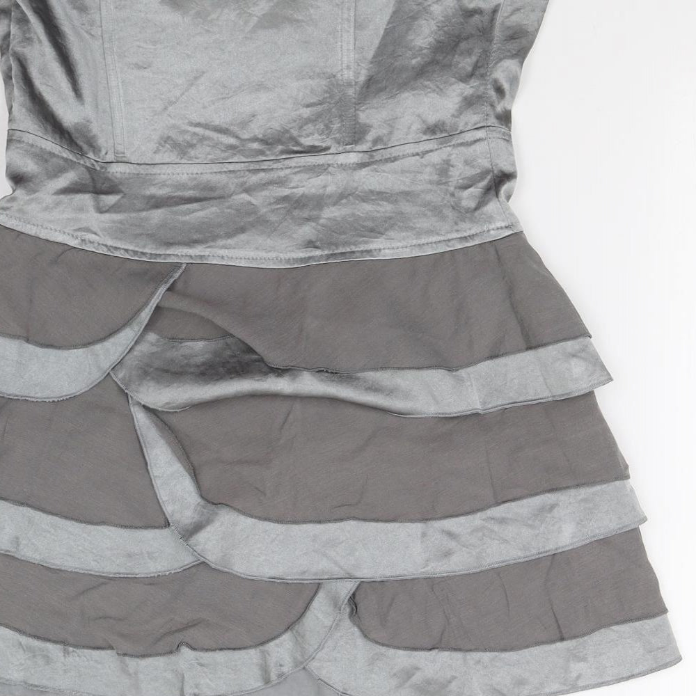 Preworn Womens Grey  Satin Basic Blouse Size 12