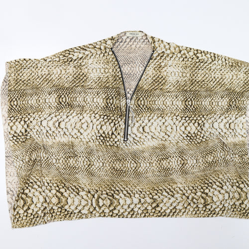 Trois ka Womens Beige Animal Print  Basic Blouse Size L