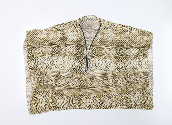 Trois ka Womens Beige Animal Print  Basic Blouse Size L