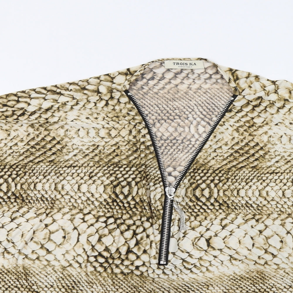 Trois ka Womens Beige Animal Print  Basic Blouse Size L
