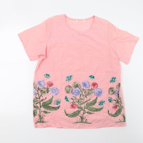 Prworn Womens Pink Floral  Basic Blouse Size 2XL