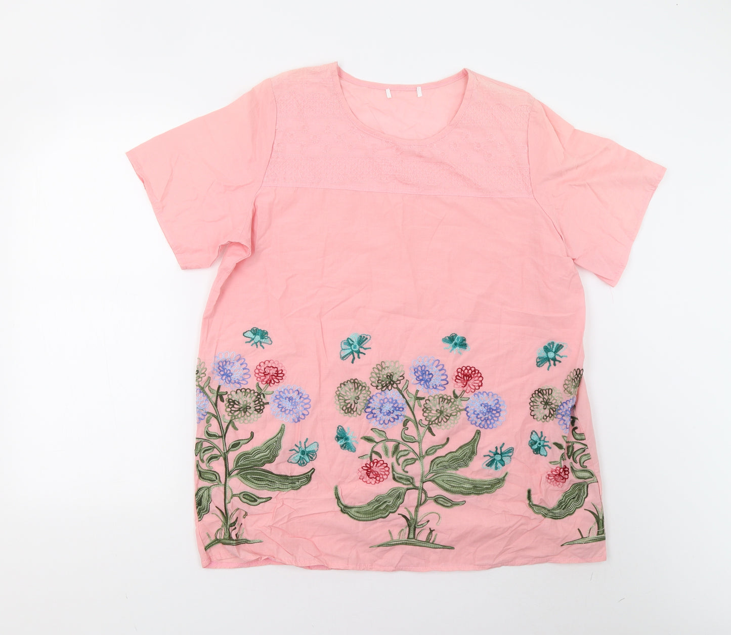 Prworn Womens Pink Floral  Basic Blouse Size 2XL