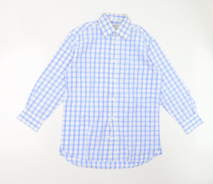 Samuel Window Mens Blue Check Button-Up Size 15.5