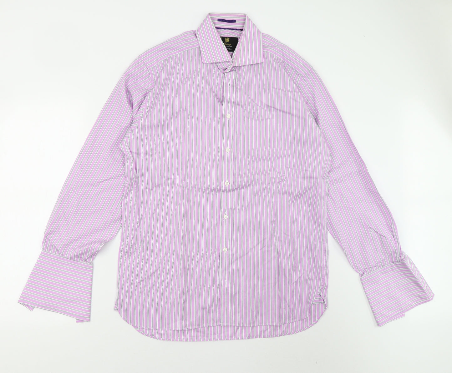 M&S Mens Purple Striped   Dress Shirt Size 15.5