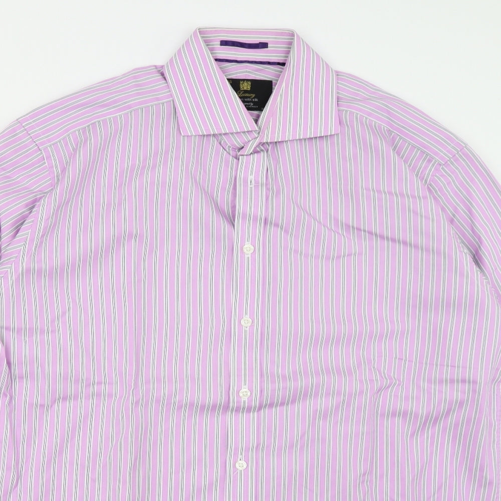 M&S Mens Purple Striped   Dress Shirt Size 15.5