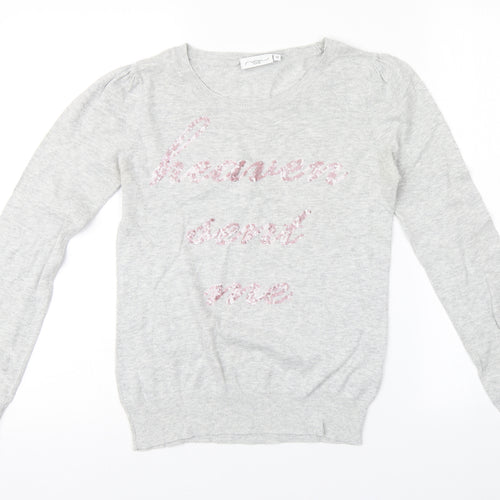New Look Womens Grey  Knit Pullover Sweatshirt Size 12  - sequin