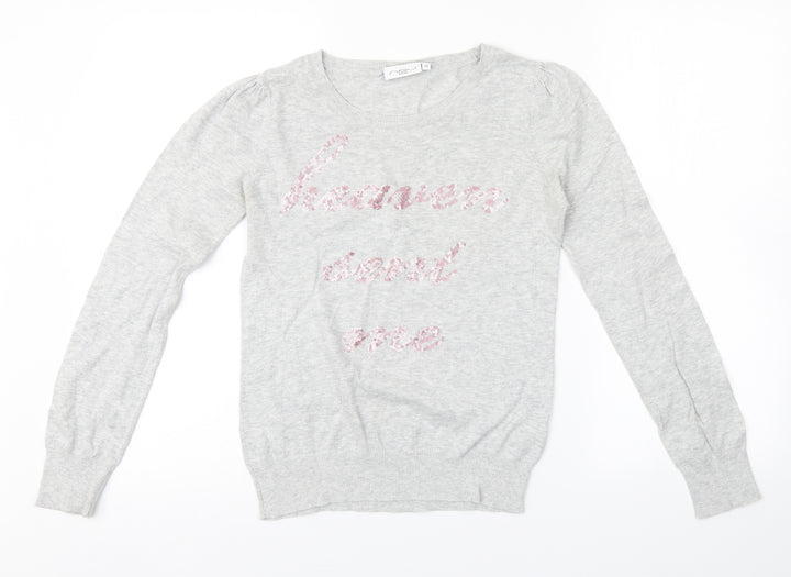 New Look Womens Grey  Knit Pullover Sweatshirt Size 12  - sequin