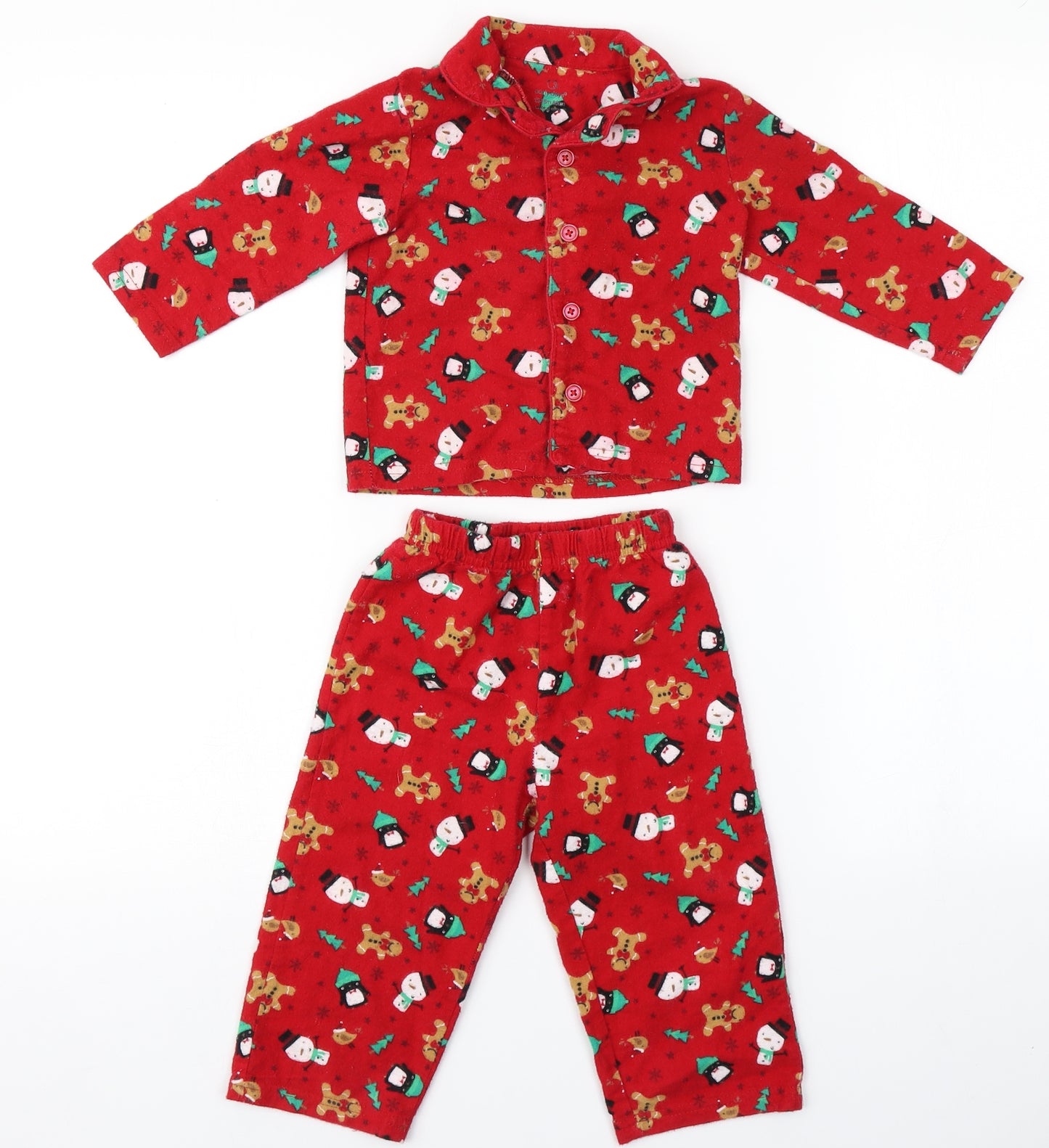 Earlydays  Red   Capri Pyjama Set Size 12-18 Months  - Christmas, ginger bread man, snowman