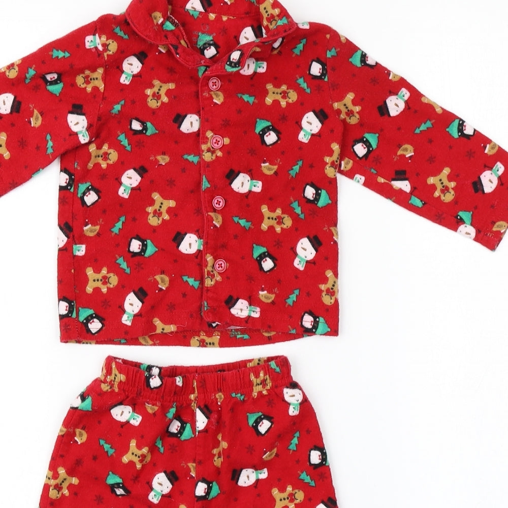 Earlydays  Red   Capri Pyjama Set Size 12-18 Months  - Christmas, ginger bread man, snowman