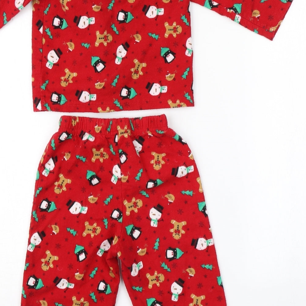 Earlydays  Red   Capri Pyjama Set Size 12-18 Months  - Christmas, ginger bread man, snowman