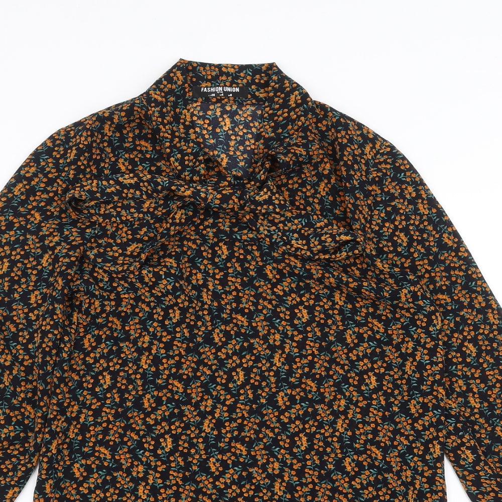 Fashion Union Womens Black Floral  Basic Blouse Size 8