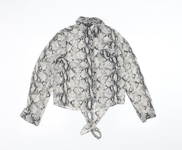 Miss Selfridge Womens White Animal Print Basic Button-Up Size 8