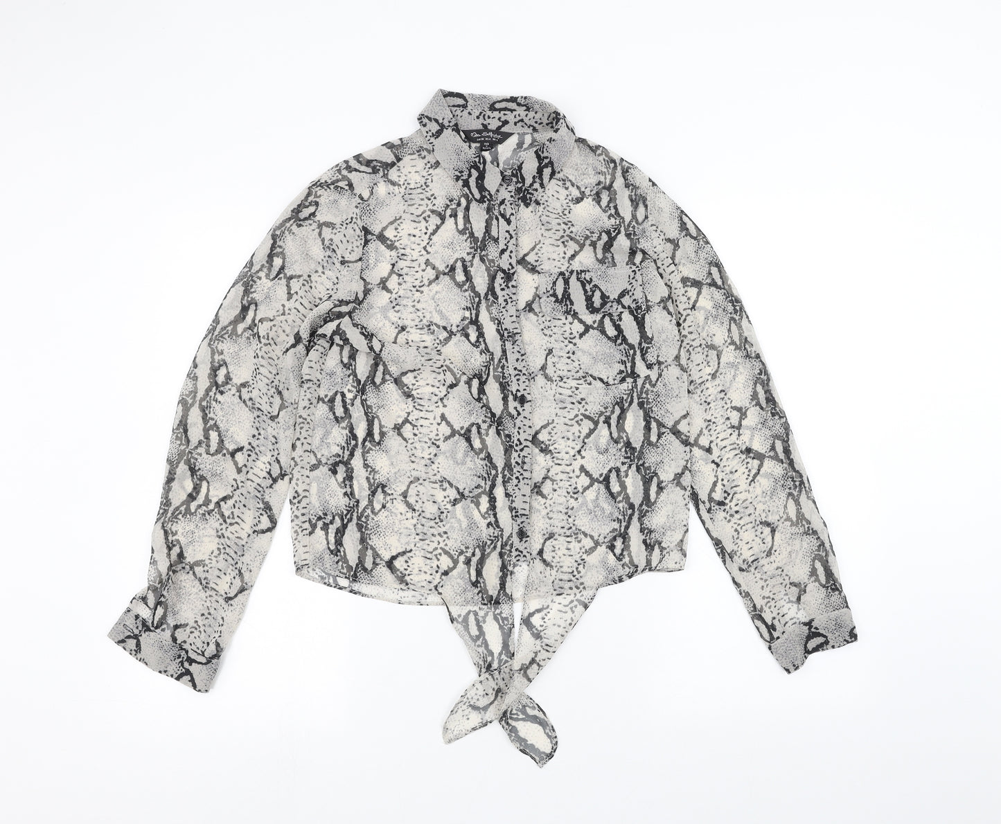 Miss Selfridge Womens White Animal Print  Basic Button-Up Size 8