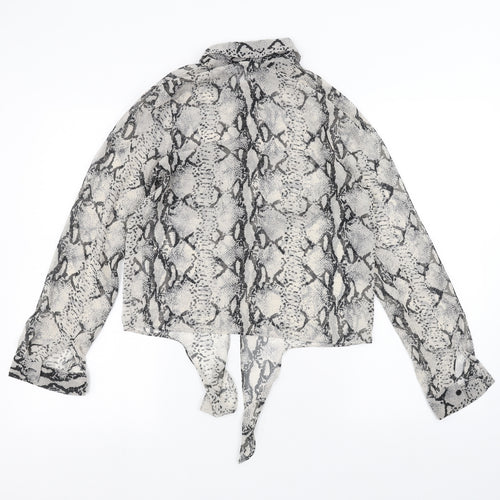 Miss Selfridge Womens White Animal Print  Basic Button-Up Size 8