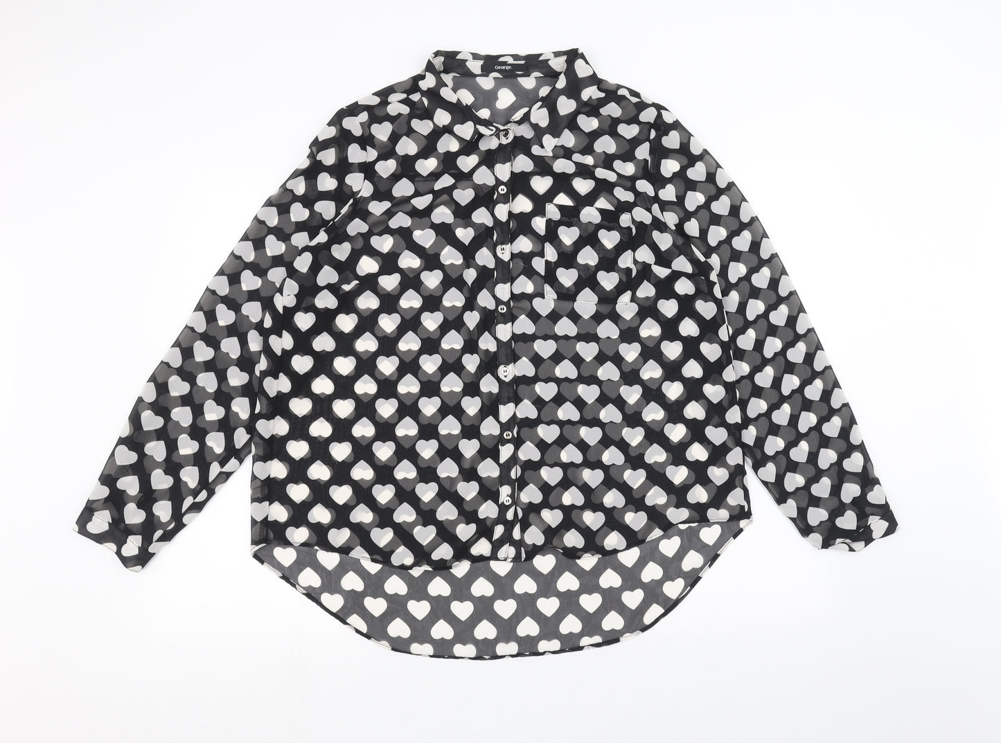George Womens Black Polka Dot  Basic Button-Up Size 16