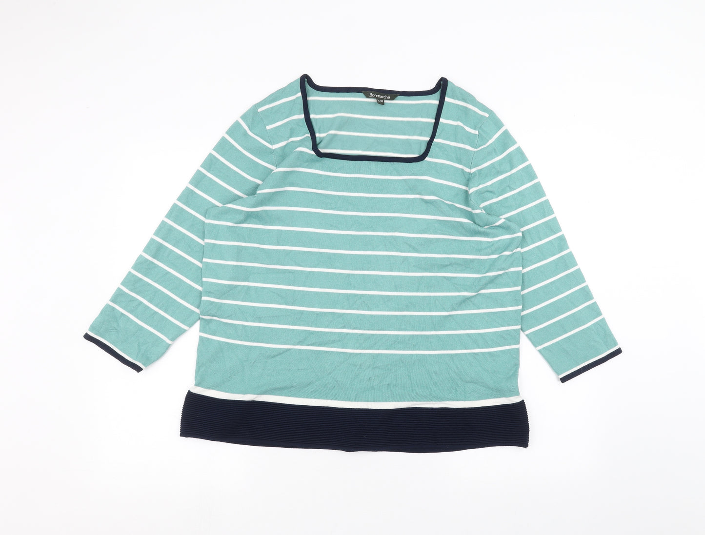 Bonmarché Womens Green Striped  Basic T-Shirt Size 16