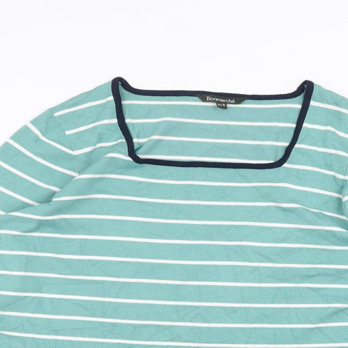 Bonmarché Womens Green Striped  Basic T-Shirt Size 16