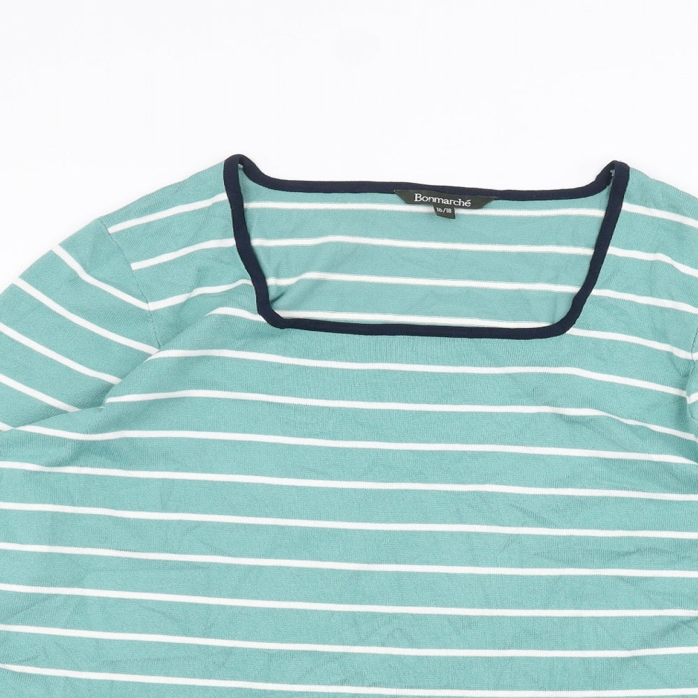 Bonmarché Womens Green Striped  Basic T-Shirt Size 16