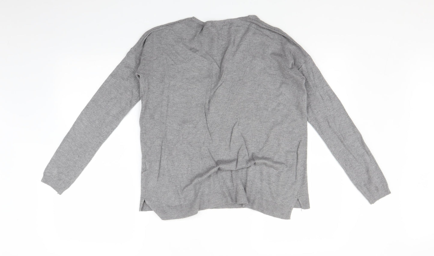 Voyelles Womens Grey Animal Print  Basic T-Shirt Size M