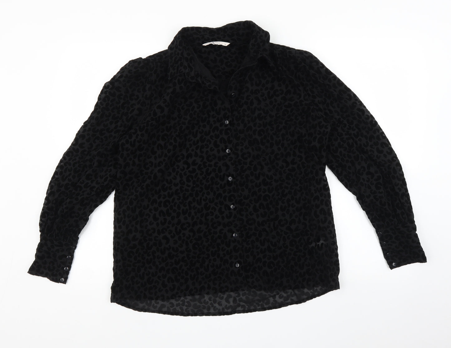 TU Womens Black Animal Print  Basic Button-Up Size 10