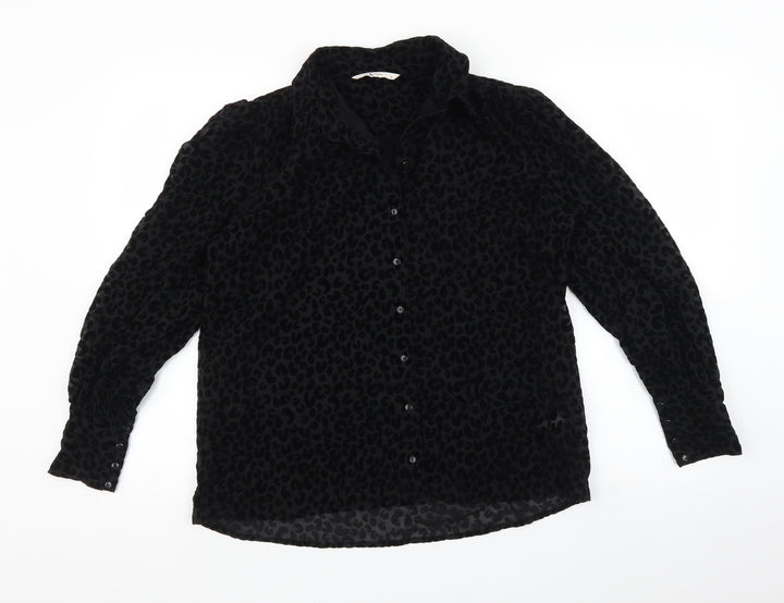 TU Womens Black Animal Print  Basic Button-Up Size 10